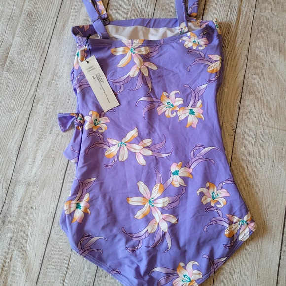 Byron Blue Australia Purple Lily One Piece Swimsuit •Size 12• New w/ Tag - Picture 6 of 9